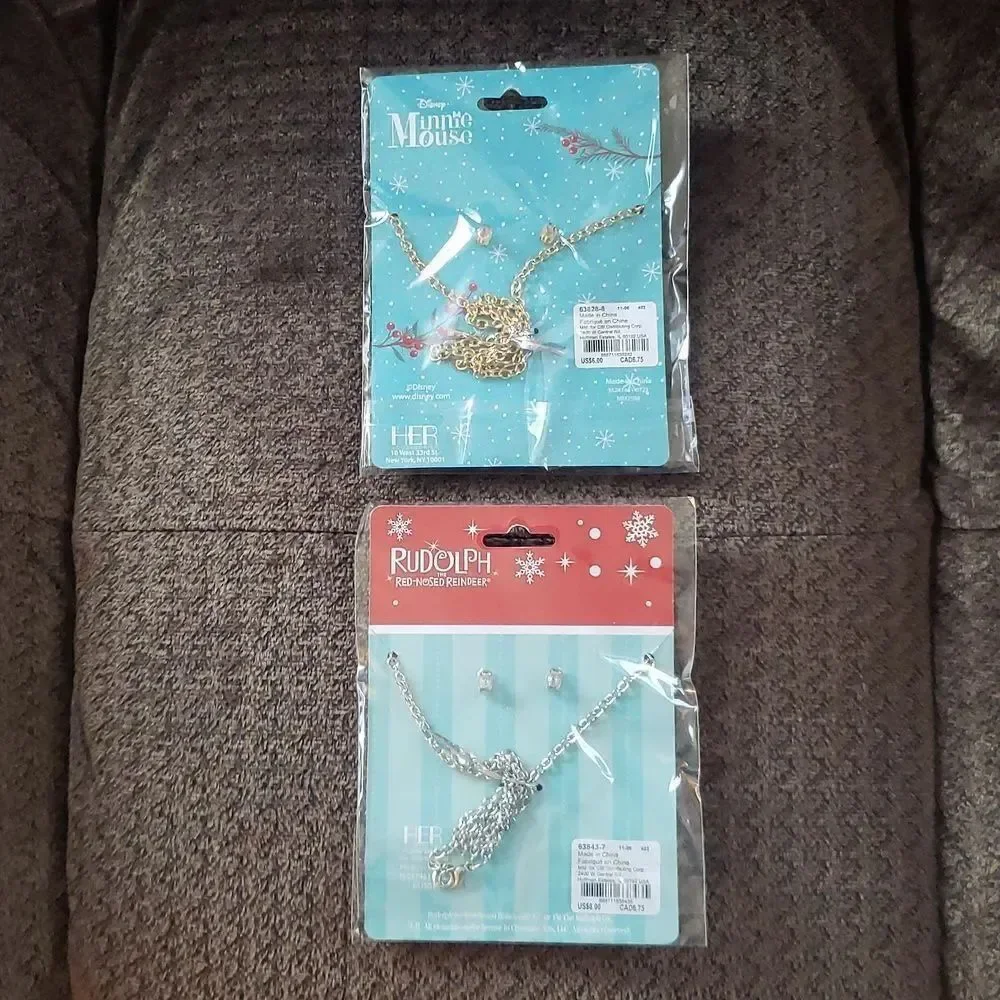 Lot of 2 - Claire's Necklace and Earrings Sets - Mickey/Minnie Santa/Rudolph
